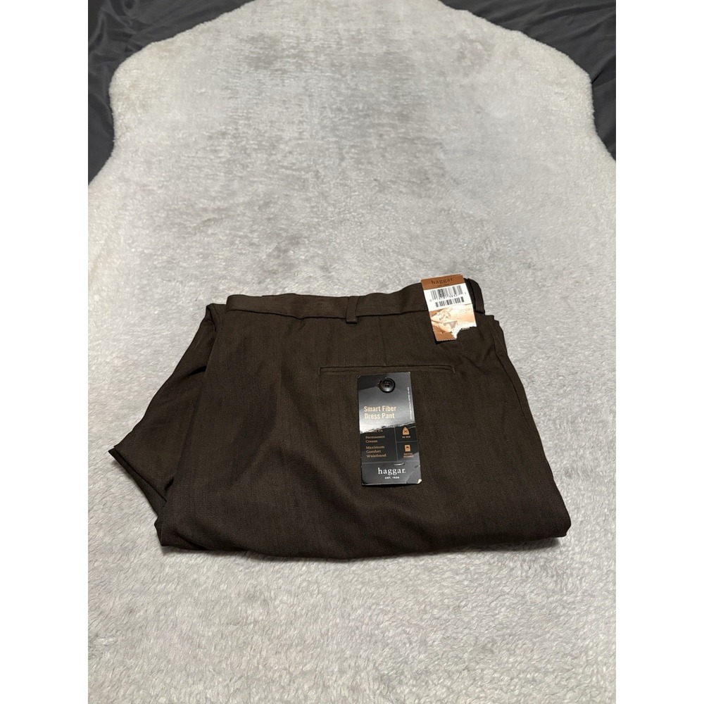 New Haggar Smart Fiber Dress Pants Brown Classic Fit Size 44x30 Pleat